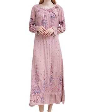 Nightgowns & Sleepshirts Womens Night Dress Lounge Print Loose Long Sleeve Relaxed Fit Nightgown - Pink - CU19DHW6WY4