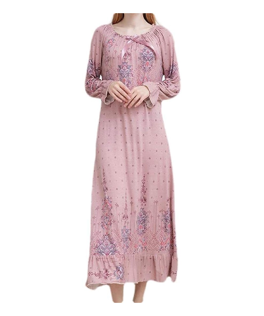 Nightgowns & Sleepshirts Womens Night Dress Lounge Print Loose Long Sleeve Relaxed Fit Nightgown - Pink - CU19DHW6WY4