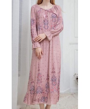 Nightgowns & Sleepshirts Womens Night Dress Lounge Print Loose Long Sleeve Relaxed Fit Nightgown - Pink - CU19DHW6WY4