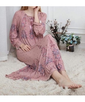 Nightgowns & Sleepshirts Womens Night Dress Lounge Print Loose Long Sleeve Relaxed Fit Nightgown - Pink - CU19DHW6WY4