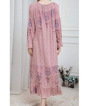 Nightgowns & Sleepshirts Womens Night Dress Lounge Print Loose Long Sleeve Relaxed Fit Nightgown - Pink - CU19DHW6WY4