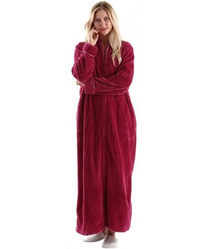 Robes Womens Fleece Warm Robe-Cozy Fluffy Long Bathrobe-Plush Night Dressing Robes for Women - No Hood-rose Red - CT18DN8H22M