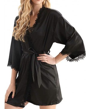 Robes Women's Sexy Bathrobe ice Silk wrap Robes Summer Sleepwear Black - CT19CMG85TE