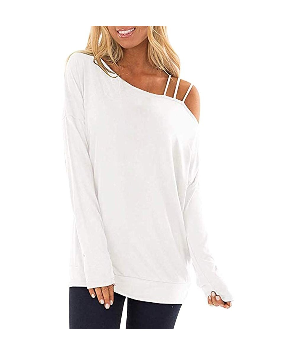 Thermal Underwear Women's Long Sleeve Tops Cold Shoulder Pullover Sweatshirt Loose Plain T Shirt Blouses Tunic Tops - White -...