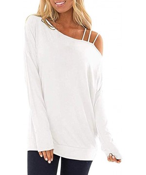 Thermal Underwear Women's Long Sleeve Tops Cold Shoulder Pullover Sweatshirt Loose Plain T Shirt Blouses Tunic Tops - White -...