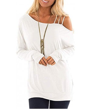 Thermal Underwear Women's Long Sleeve Tops Cold Shoulder Pullover Sweatshirt Loose Plain T Shirt Blouses Tunic Tops - White -...