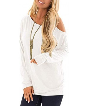 Thermal Underwear Women's Long Sleeve Tops Cold Shoulder Pullover Sweatshirt Loose Plain T Shirt Blouses Tunic Tops - White -...