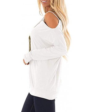 Thermal Underwear Women's Long Sleeve Tops Cold Shoulder Pullover Sweatshirt Loose Plain T Shirt Blouses Tunic Tops - White -...