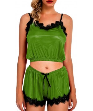 Sets Women's Satin Pajama Cami Set Silky Lace Nightwear 2 Piece Lingerie Short Sleepwear - Green - CW194487RNE