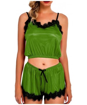 Sets Women's Satin Pajama Cami Set Silky Lace Nightwear 2 Piece Lingerie Short Sleepwear - Green - CW194487RNE