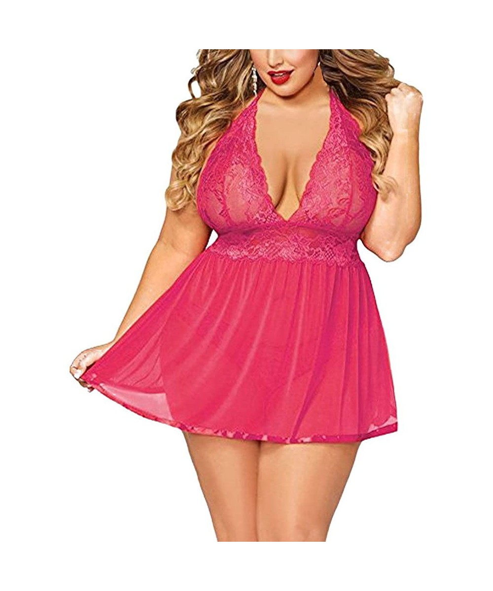 Thermal Underwear Plus Size Lingeries for Women Backless Babydoll Sleepwear Underwear Nightdress Negigees - Hot Pink - CD18XH...