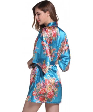 Nightgowns & Sleepshirts Short Robe Kimono - Floral Bouquets- Teal - CH18G6Q8HCN