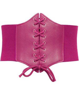 Bustiers & Corsets Lace-up Cinch Belt Tied Corset Elastic Waist Belt - Hot Pink - CU193LIH8X0