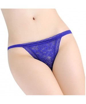 Nightgowns & Sleepshirts Hipster Panties-Women Lace Tie Side Sexy Butt Hot See Through Thong Sexy Panty G-String Thongs - Blu...