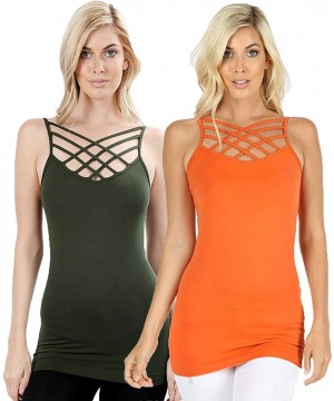 Camisoles & Tanks Women Sexy Criss Cross Front Spaghetti Strap Basic Round HollowOut Neck Seamless Camisole Tank Top - 2pk Or...