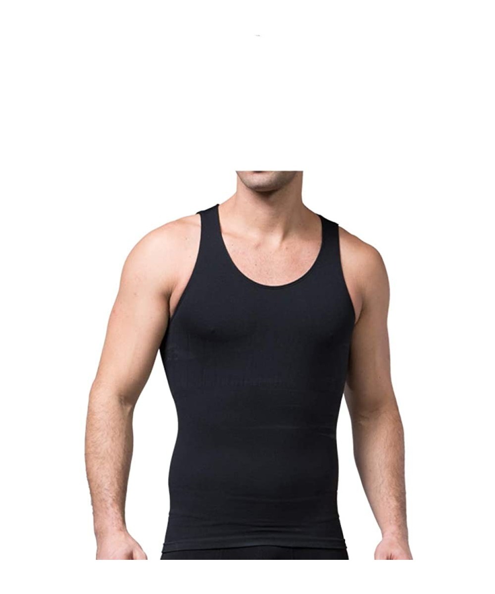 Undershirts Mens Slimming Body Shaper Wear Vest Tank Tops T-Shirts Men's Undershirts Summer Sheer Mesh Lingerie Corset - Blac...