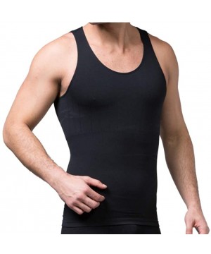 Undershirts Mens Slimming Body Shaper Wear Vest Tank Tops T-Shirts Men's Undershirts Summer Sheer Mesh Lingerie Corset - Blac...