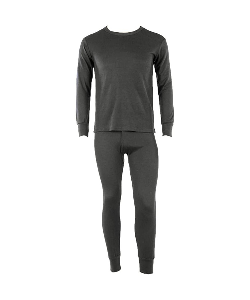 Thermal Underwear Men's 2pc 100% Cotton Thermal Underwear Set Long Johns - Dark Gray - CZ187EISCDQ