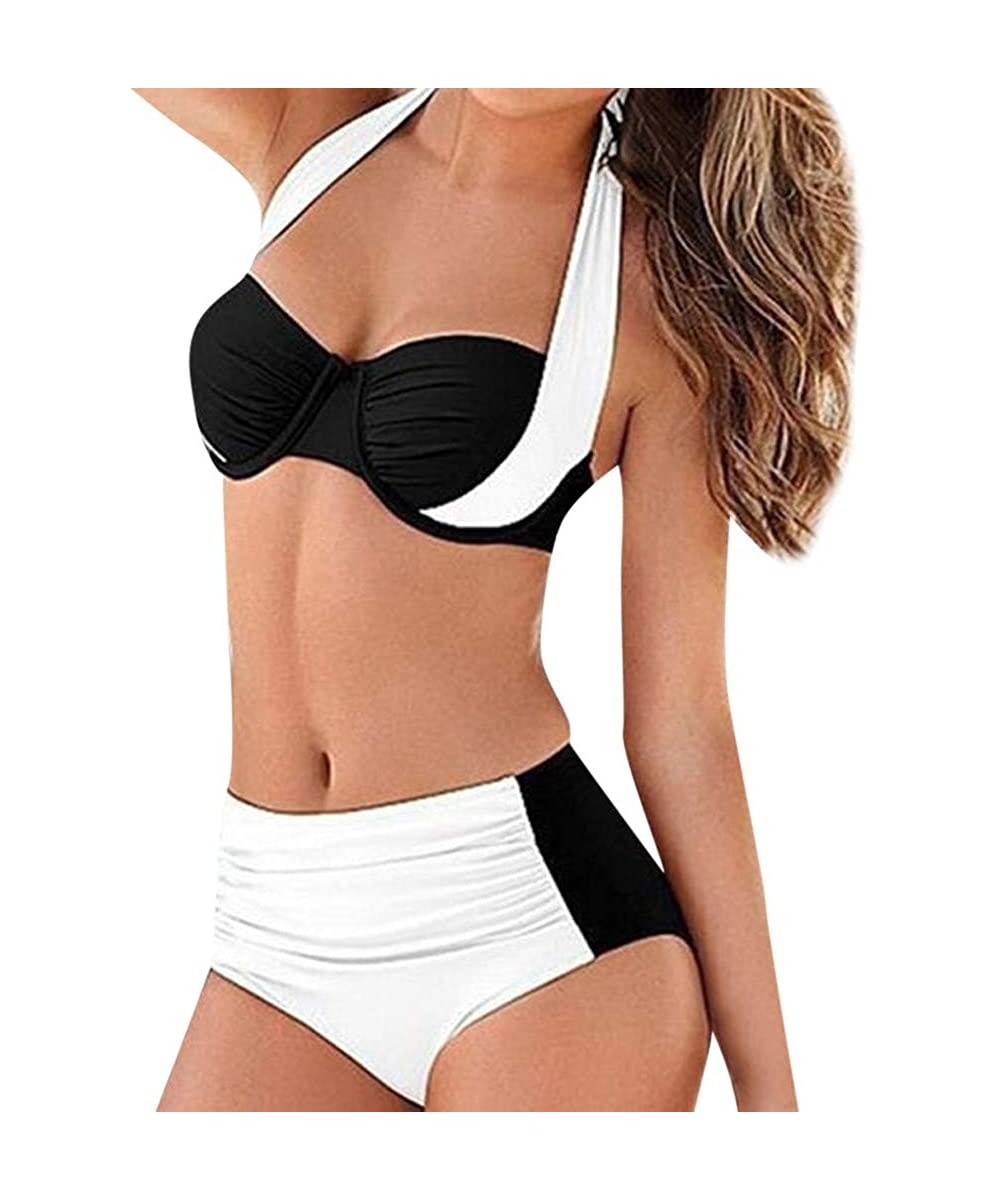 Tops Women's Swimwear Sexy High Waist Pad Push-up Bikini Set Two-Piece Beachwear Swimsuit - White - CZ18TQTDKLR