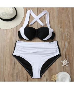 Tops Women's Swimwear Sexy High Waist Pad Push-up Bikini Set Two-Piece Beachwear Swimsuit - White - CZ18TQTDKLR