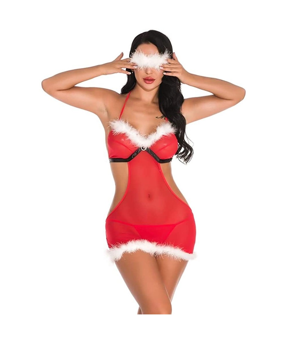 Baby Dolls & Chemises Christmas Teddy Lingerie for Women Sexy Santa Bodysuit One Piece Babydoll - C118ASDL86M