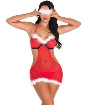 Baby Dolls & Chemises Christmas Teddy Lingerie for Women Sexy Santa Bodysuit One Piece Babydoll - C118ASDL86M