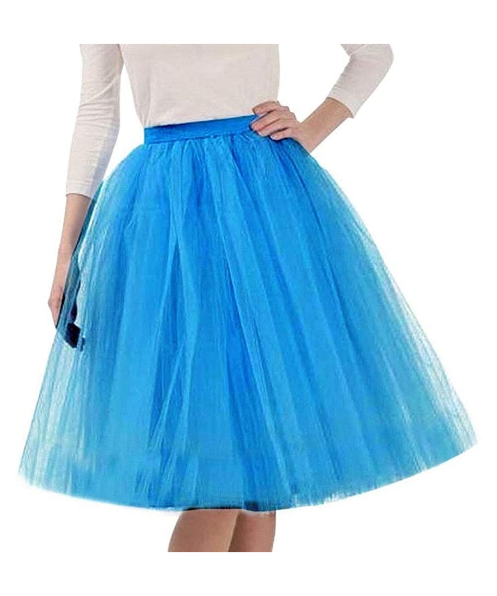 Slips Wedding Planning Women's A Line Short Knee Length Tutu Tulle Prom Party Skirt Dancing Fluffy Petticoat - Sky Blue - C61...