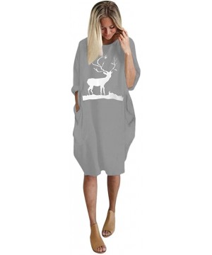 Thermal Underwear Christmas Pocket Long Dress-Womens Plus Size Loose Tops Dress - Gray Christmas Dress - CI18AACLWR6