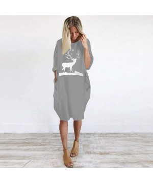 Thermal Underwear Christmas Pocket Long Dress-Womens Plus Size Loose Tops Dress - Gray Christmas Dress - CI18AACLWR6