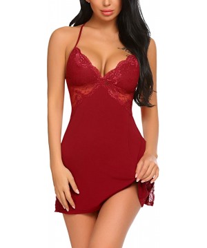 Slips Women Chemises Lingerie Lace Babydoll Sleepwear Sexy Full Slips Mini Dress 2 Pack - CY19E7N2RUT