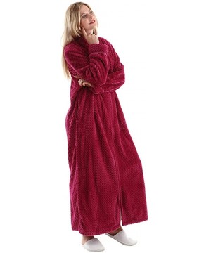 Robes Womens Fleece Warm Robe-Cozy Fluffy Long Bathrobe-Plush Night Dressing Robes for Women - No Hood-rose Red - CT18DN8H22M