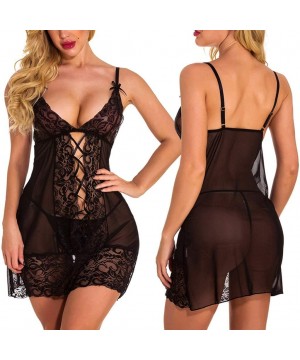 Nightgowns & Sleepshirts Women Sexy Lingeres Cami Nightdress V Neck Nightwear Satin Sleepwear Lace Chemise Mini Teddy for Sex...