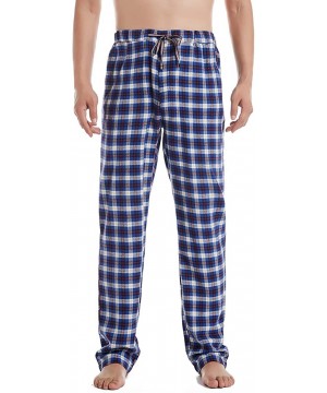 Sleep Bottoms Men's 100% Cotton Woven Flannel Lounge Sleep Pajama Pants Boxers Plaid Sleepwear - Blue White Plaid - CV18WD48NZH