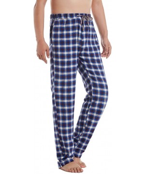 Sleep Bottoms Men's 100% Cotton Woven Flannel Lounge Sleep Pajama Pants Boxers Plaid Sleepwear - Blue White Plaid - CV18WD48NZH