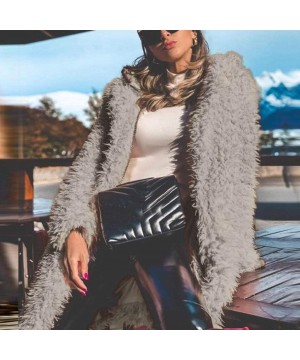 Baby Dolls & Chemises Winter Womens Long Sleeve Lapel Plush Warm Outwear Coat Long Cardigan Jacket Tops - Coffee - CZ18YRH2SOR