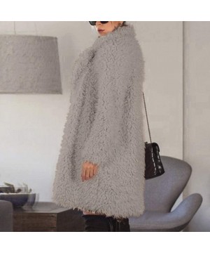 Baby Dolls & Chemises Winter Womens Long Sleeve Lapel Plush Warm Outwear Coat Long Cardigan Jacket Tops - Coffee - CZ18YRH2SOR