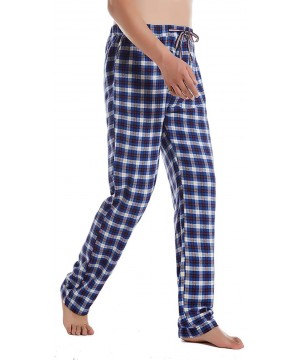 Sleep Bottoms Men's 100% Cotton Woven Flannel Lounge Sleep Pajama Pants Boxers Plaid Sleepwear - Blue White Plaid - CV18WD48NZH