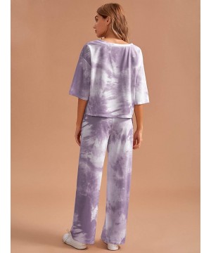 Sets Women's Tie Dye Printed Short Sleeve Tee Shirts with Pants Pajamas Set - Purple - C919C4HCYZ7