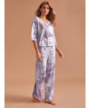 Sets Women's Tie Dye Printed Short Sleeve Tee Shirts with Pants Pajamas Set - Purple - C919C4HCYZ7