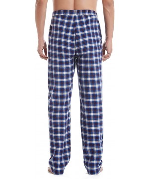 Sleep Bottoms Men's 100% Cotton Woven Flannel Lounge Sleep Pajama Pants Boxers Plaid Sleepwear - Blue White Plaid - CV18WD48NZH