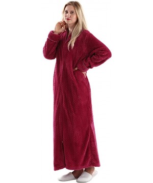 Robes Womens Fleece Warm Robe-Cozy Fluffy Long Bathrobe-Plush Night Dressing Robes for Women - No Hood-rose Red - CT18DN8H22M