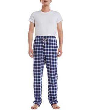 Sleep Bottoms Men's 100% Cotton Woven Flannel Lounge Sleep Pajama Pants Boxers Plaid Sleepwear - Blue White Plaid - CV18WD48NZH