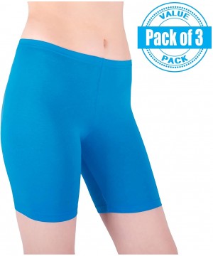 Panties Slip Shorts | 3-Pack Bike Shorts | Semi-Sheer Cotton Spandex Stretch Boyshorts for Yoga/Workouts - Turquoise - CI1293...