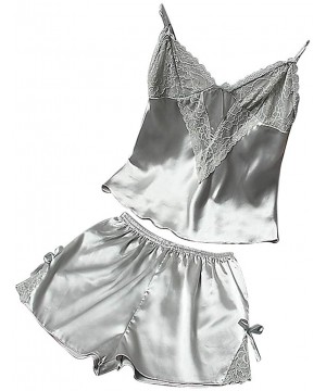 Nightgowns & Sleepshirts Womens Sexy Pajamas-Satin Sling Sleepwear Lingerie Lace Bowknot Camisole and Shorts - Gray - C118T29...