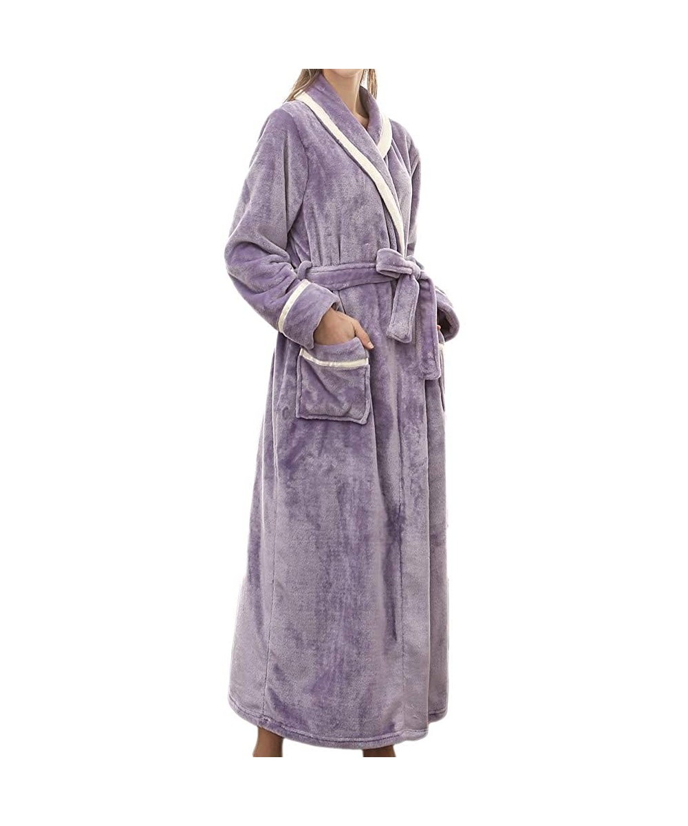 Robes Woman Men's Winter Sleepwear Lengthened Bathrobe Splicing Home Clothes Long Sleeved Robe Coat - Purple(woman) - C718L9G...