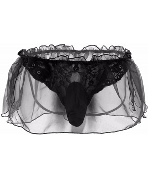 Briefs Men's Jockstrap Lace Briefs Sissy Pouch Underwear Ruffle Skirted - Black - CJ18525Y9AA