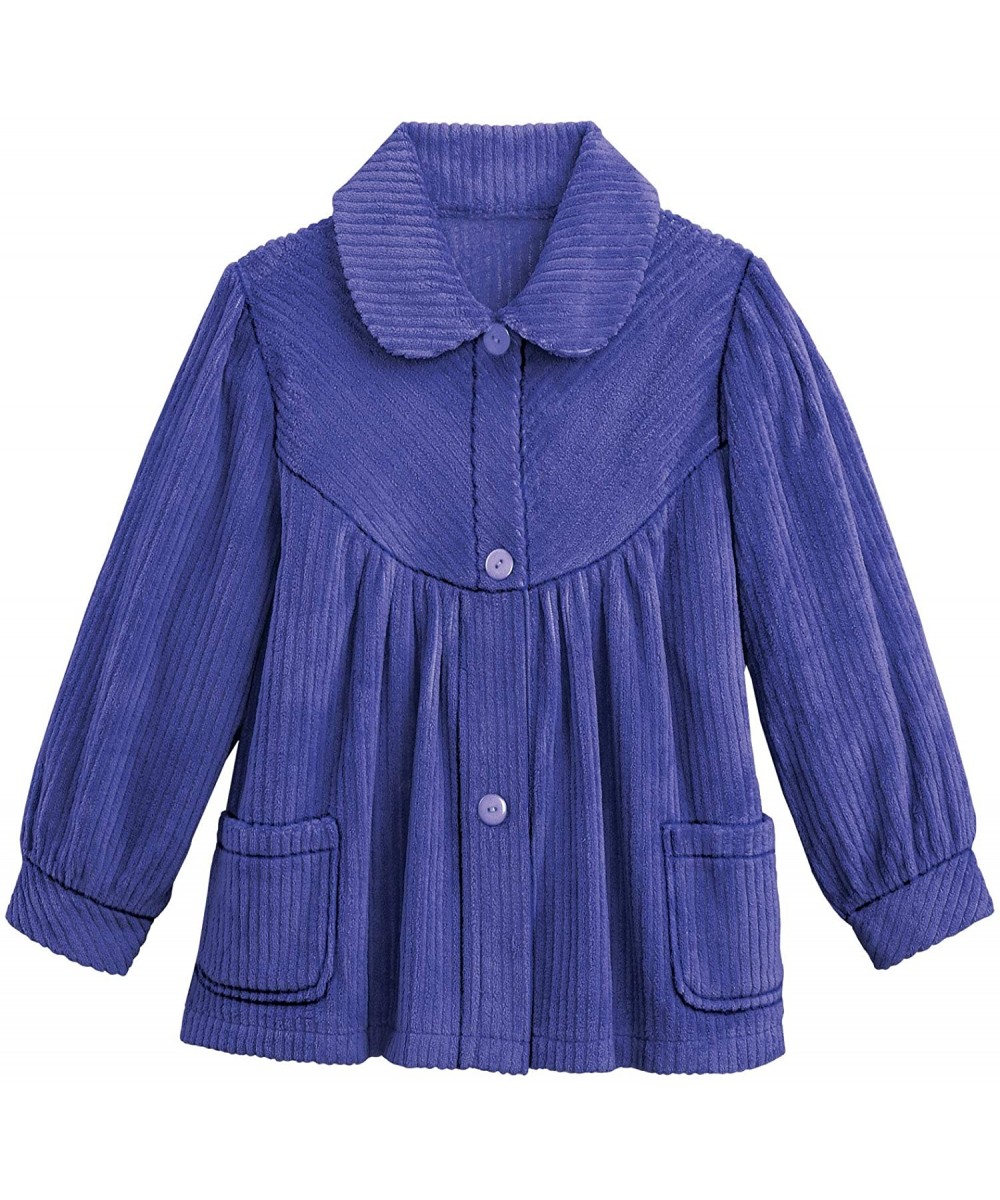 Sets Textured Cozy Button-Front Collared Bed Jacket - Comfortable Lounge Outfit - Purple - CI18ZYLW03M