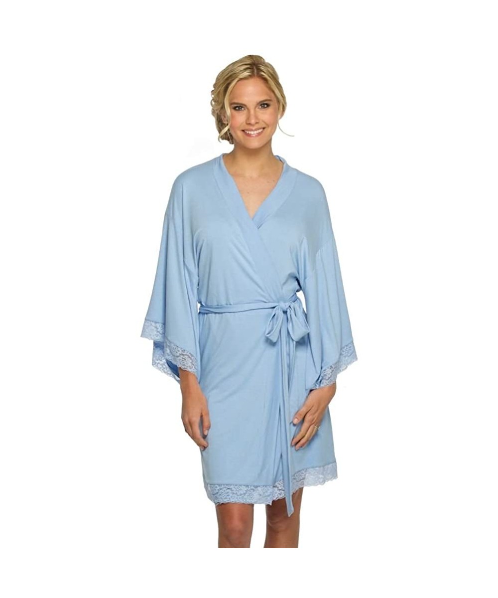 Robes Blank Jersey Robe with Lace Style JLROB-B - Light Blue - C6182Q6ELGW