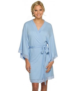 Robes Blank Jersey Robe with Lace Style JLROB-B - Light Blue - C6182Q6ELGW