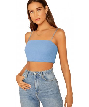 Camisoles & Tanks Women's Sexy Spaghetti Strap Sleeveless Vest Crop Cami Top - Blue-3 - CQ1906CTT9K